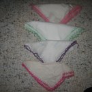 Lot of 4 Vintage Ladies Ivory Linen Handkerchiefs Trimmed in Colorful Lace - #C