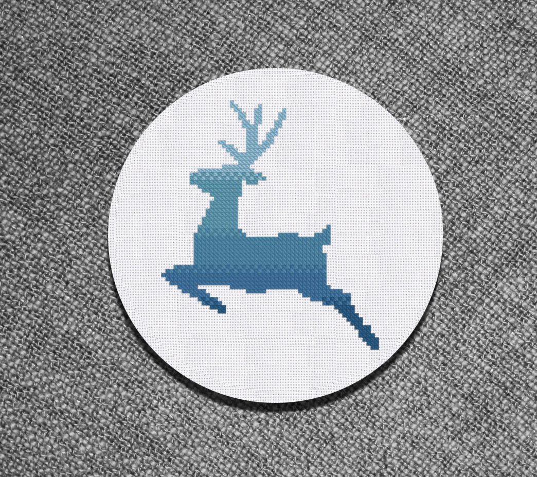 Cross stitch pattern Blue Christmas Deer