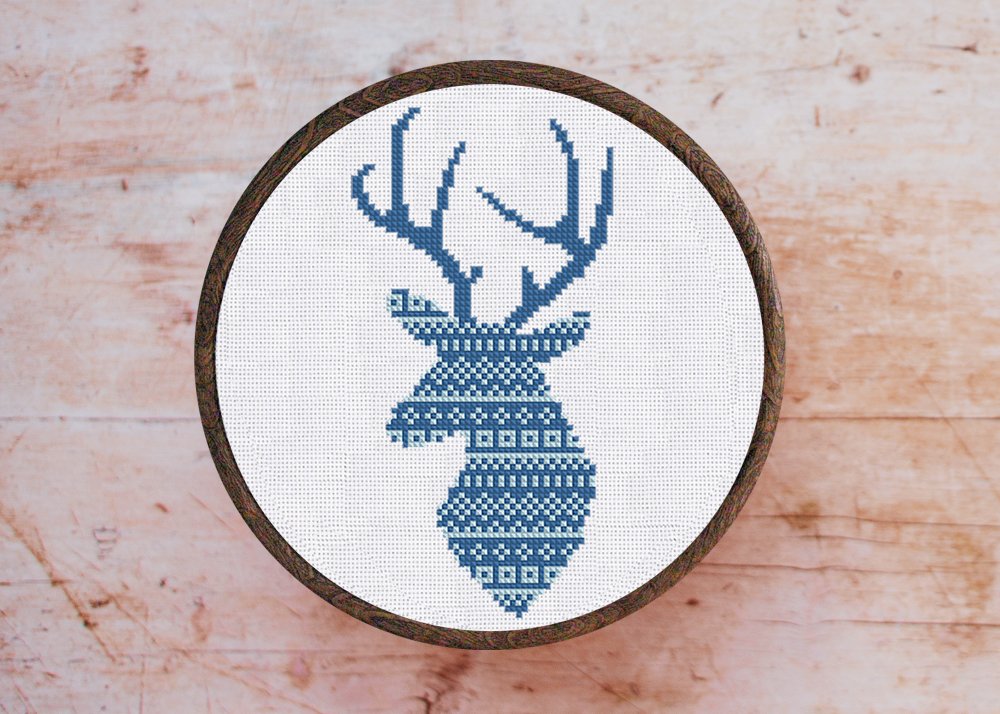 Cross stitch pattern Blue Deer Ornament