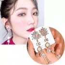 Korean Kawaii Crystal Flower Simulated Pearl Tassel Long Earrings Women Statement Jewellery
