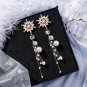 Korean Kawaii Crystal Flower Simulated Pearl Tassel Long Earrings Women Statement Jewellery