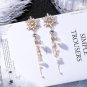 Korean Kawaii Crystal Flower Simulated Pearl Tassel Long Earrings Women Statement Jewellery