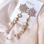 Korean Kawaii Crystal Flower Simulated Pearl Tassel Long Earrings Women Statement Jewellery