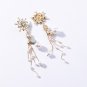Korean Kawaii Crystal Flower Simulated Pearl Tassel Long Earrings Women Statement Jewellery