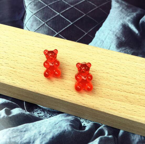 Handmade Red Gummy Bear Stud Earring Candy Food Kawaii Cute Japanese Korean Party Womens Girls