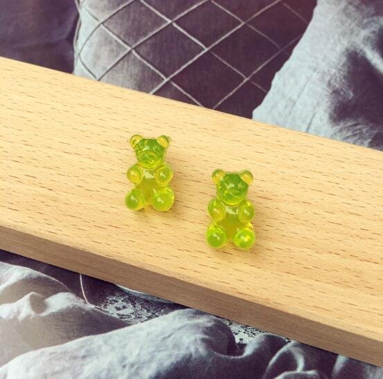 Handmade Green Gummy Bear Stud Earring Candy Food Kawaii Cute Japanese Korean Jewelry