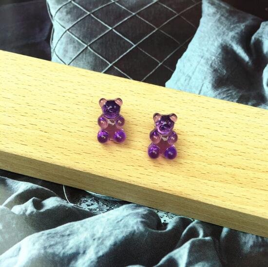 Handmade Purple Gummy Bear Stud Earring Candy Food Kawaii Cute Japanese Korean Jewelry