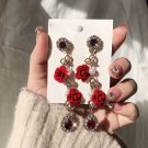 Handmade Korean Red Rose Velvet Drop Earrings Kawaii Crystal Drop Jewellery