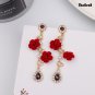 Handmade Korean Red Rose Velvet Drop Earrings Kawaii Crystal Drop Jewellery