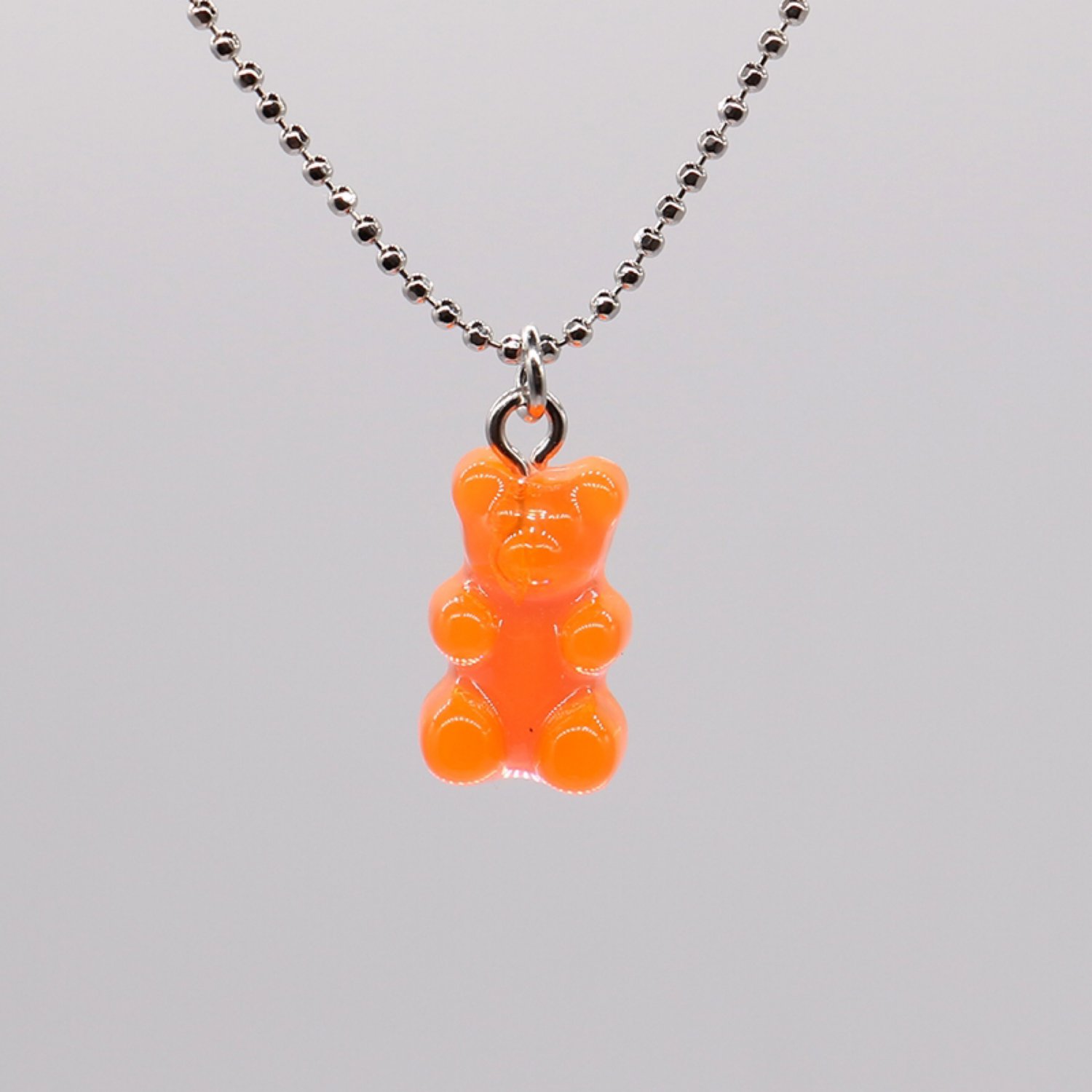 Handmade Orange Gummy Bear Necklace Pendant Kawaii Cute Korean Japanese Jewellery