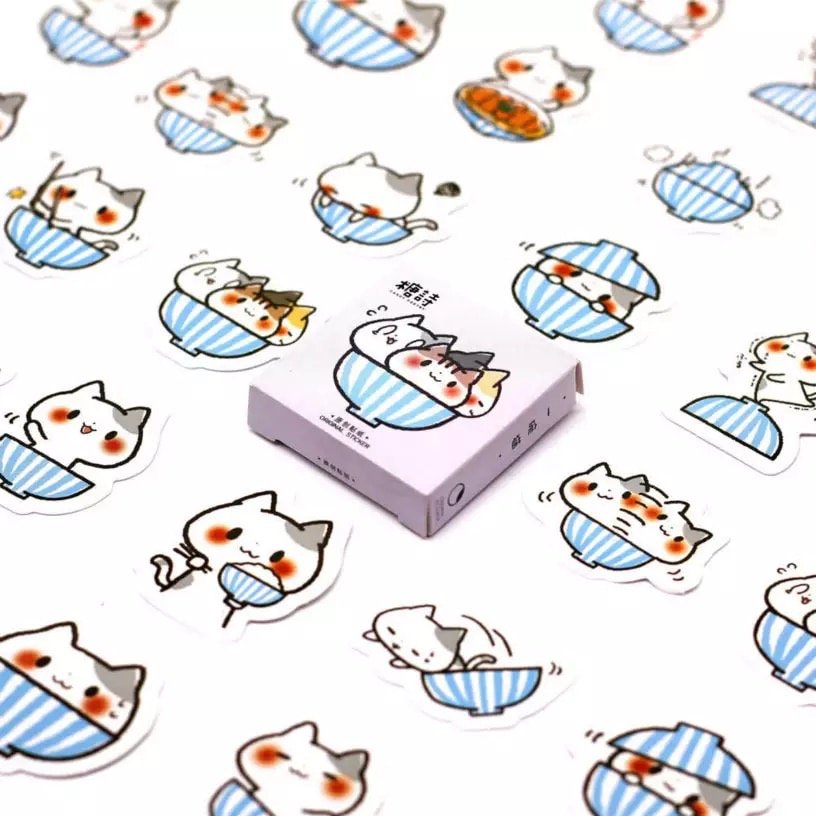 Kawaii Cat Bowl Kitten 32PC Stickers Japanese Stationery School Supplies Scrapbooking Journal
