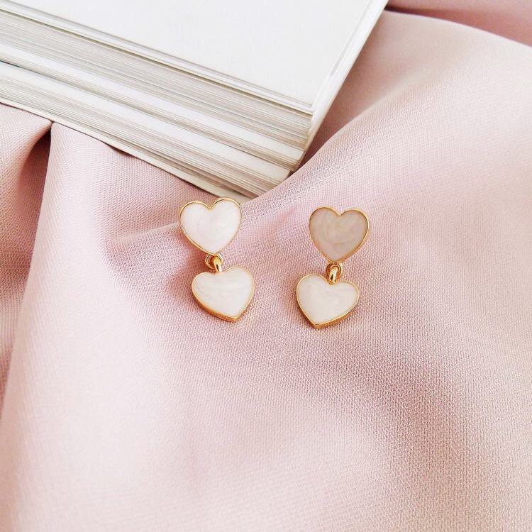 Cute Korean Small Heart Drop Earrings Kawaii Love Heart Shape Pastel Harajuku Japanese Jewelry