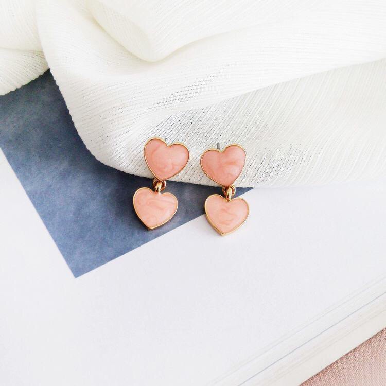 Cute Korean Small Heart Drop Earrings Kawaii Love Heart Shape Pastel Harajuku Japanese Jewelry