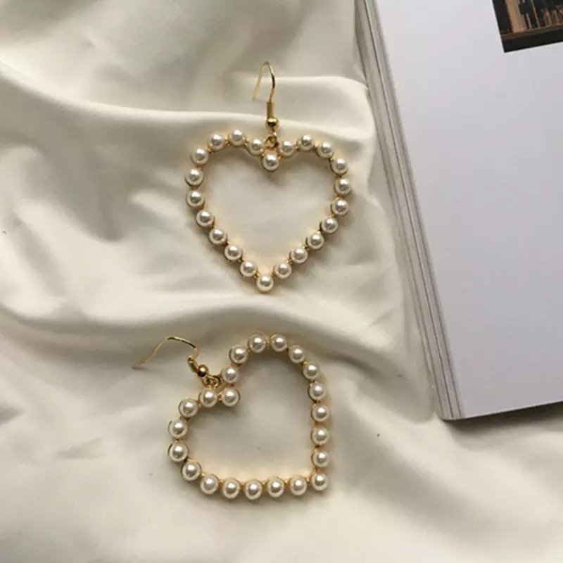 Cute Love Heart Pearl Simulated Drop Earring Harajuku Korean Japanese Party Jewelry