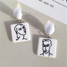 Handmade Korean Face Abstract Asymmetrical Drop Earrings White Geometrical Jewelry Japanese
