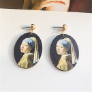 Wood Renaissance Oil Painting Portraits Art Stud Earrings Jewelry Harajuku Korean