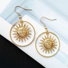 Handmade Gold Sun Apollo Helois  Drop Earrings Geometric Loop Sun Face Dangle Earrings