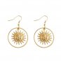 Handmade Gold Sun Apollo Helois Drop Earrings Geometric Loop Sun Face Dangle Earrings