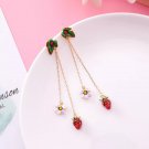 Handmade Sweet Cute Strawberry Flower Fruit Leaf Earring Long Chain Tussel Drop Earrings