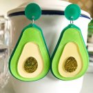 Handmade Exaggerated Green Avocado Glitter Acrylic Drop Earrings Kawaii Japanese Korean