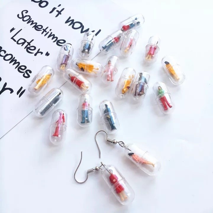 Handmade Kawaii 3D Capsule Pill Medication Drop Earrings Kawaii Cute Japanese Korean Pastel