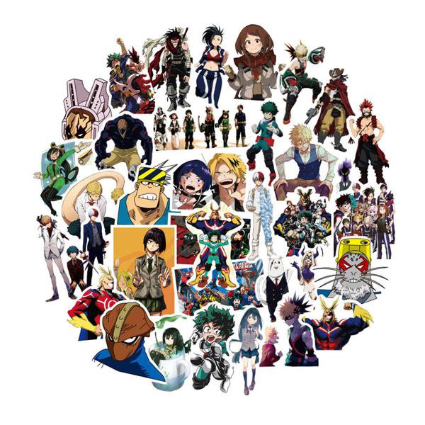 50 PCS Sticker Set My Hero Academia Laptop Phones Suitcase Bike Car Skateboard Decal Anime Japanese