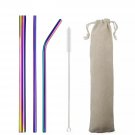 Environmental Rainbow 5pcs Reusable Stainless Steel Straw Metal Smoothies Boba with Brush Bag