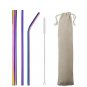 Environmental Rainbow 5pcs Reusable Stainless Steel Straw Metal Smoothies Boba with Brush Bag