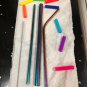 Environmental Rainbow 5pcs Reusable Stainless Steel Straw Metal Smoothies Boba with Brush Bag