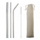 Environmental Silver 5pcs Reusable Stainless Steel Straw Metal Smoothies Boba with Brush Bag