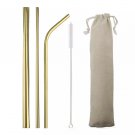 Environmental Gold 5pcs Reusable Stainless Steel Straw Metal Smoothies Boba with Brush Bag