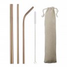 Environmental Rose Gold 5pcs Reusable Stainless Steel Straw Metal Smoothies Boba with Brush Bag