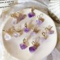 Korean Statement Irregular Amethyst Crystal Gem Stone Earrings Metal Knot Asymmetric Jewerly
