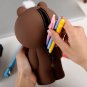 Line 3D Brown Bear Cartoon Pencil Case Container Bags Kawaii Cute School Supplies Stationery