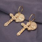 Trendy Vintage Cross Coin Portrait Pendant Drop Dangle Earrings Gold Ethnic Women Charm Jewelry