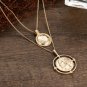 Simple Vintage Layering Coin Round Medusa Necklace Pendant Golden Portrait Trendy