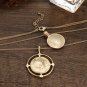 Simple Vintage Layering Coin Round Medusa Necklace Pendant Golden Portrait Trendy