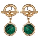 Golden Charm Emerald Adventurine Green Stone Drop Earrings Small Cute Elegant Dangle