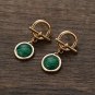 Golden Charm Emerald Adventurine Green Stone Drop Earrings Small Cute Elegant Dangle