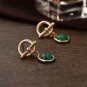 Golden Charm Emerald Adventurine Green Stone Drop Earrings Small Cute Elegant Dangle