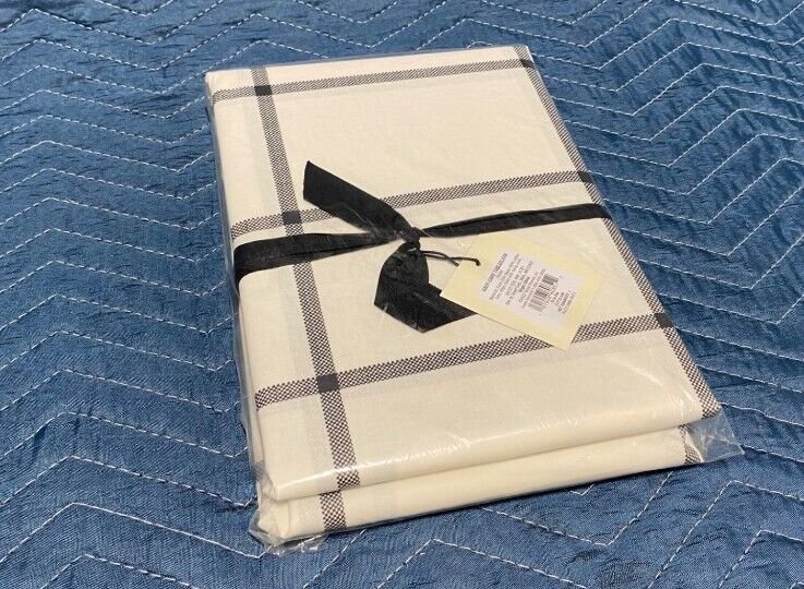 Hearth Hand 70" Round White With Black Stripes Table Cloth