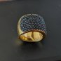 925 Sterling Silver GIE India Wide Band Black Diamonds Pave Ring size 9.25