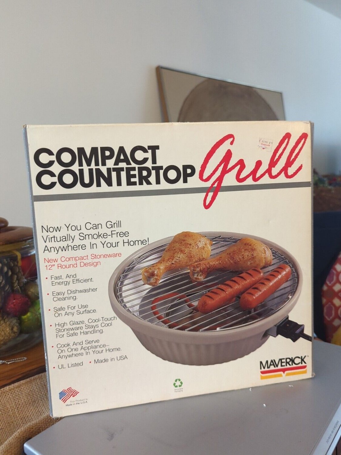 Maverick Electric Compact Countertop Grill Indoor White Stoneware 12" USA