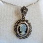 925 Sterling Vintage Onyx Marcasite Gem MOP Cameo Victorian Lady Pendant