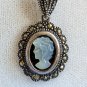 925 Sterling Vintage Onyx Marcasite Gem MOP Cameo Victorian Lady Pendant