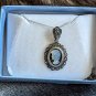 925 Sterling Vintage Onyx Marcasite Gem MOP Cameo Victorian Lady Pendant