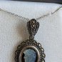 925 Sterling Vintage Onyx Marcasite Gem MOP Cameo Victorian Lady Pendant