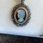 925 Sterling Vintage Onyx Marcasite Gem MOP Cameo Victorian Lady Pendant