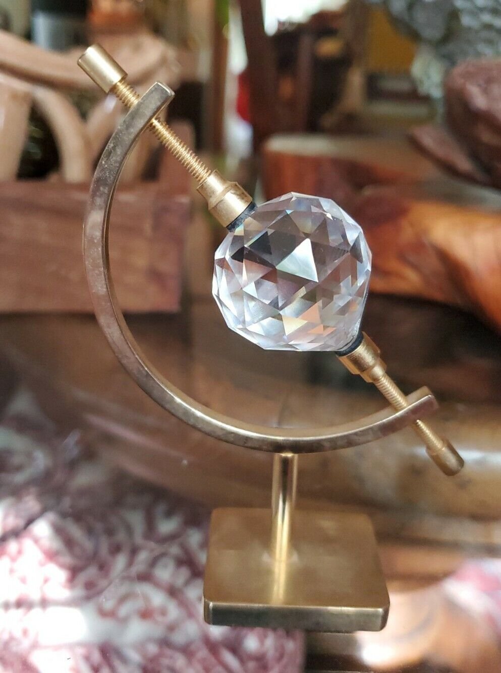 Facated Glass Crystal Ball In Unique Metal Display