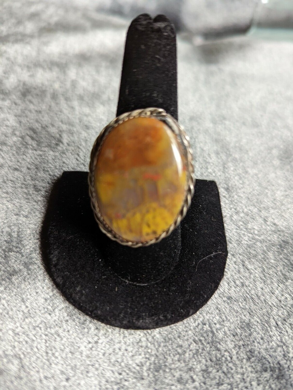 True Vintage Large Jasper Silver Ring Size 7.5